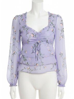 Intermix Norah Silk Floral Lavender Ruffle Trim Tiered Blouse Womens 0 Lavender